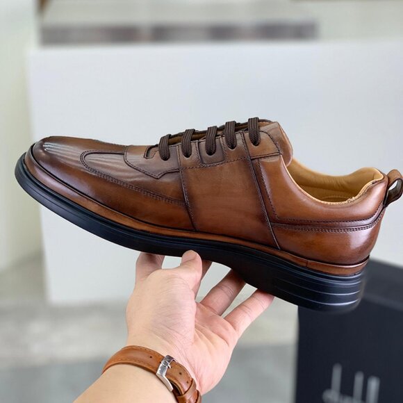 Dunhill Mens Pointed Leather Sports Shoes Brown main image 4